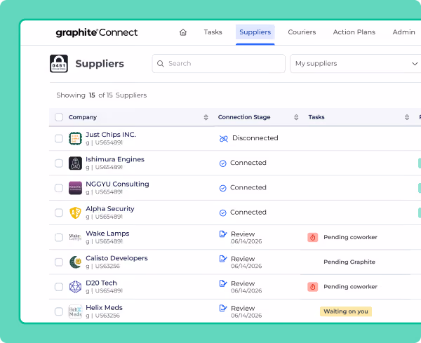 Access and view supplier connections from the Graphite Suppliers dashboard