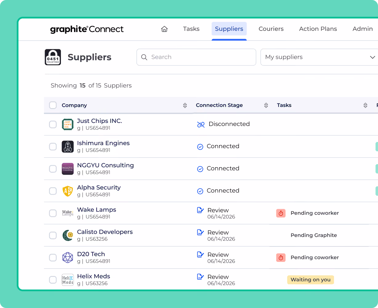 Access and view supplier connections from the Graphite Suppliers dashboard