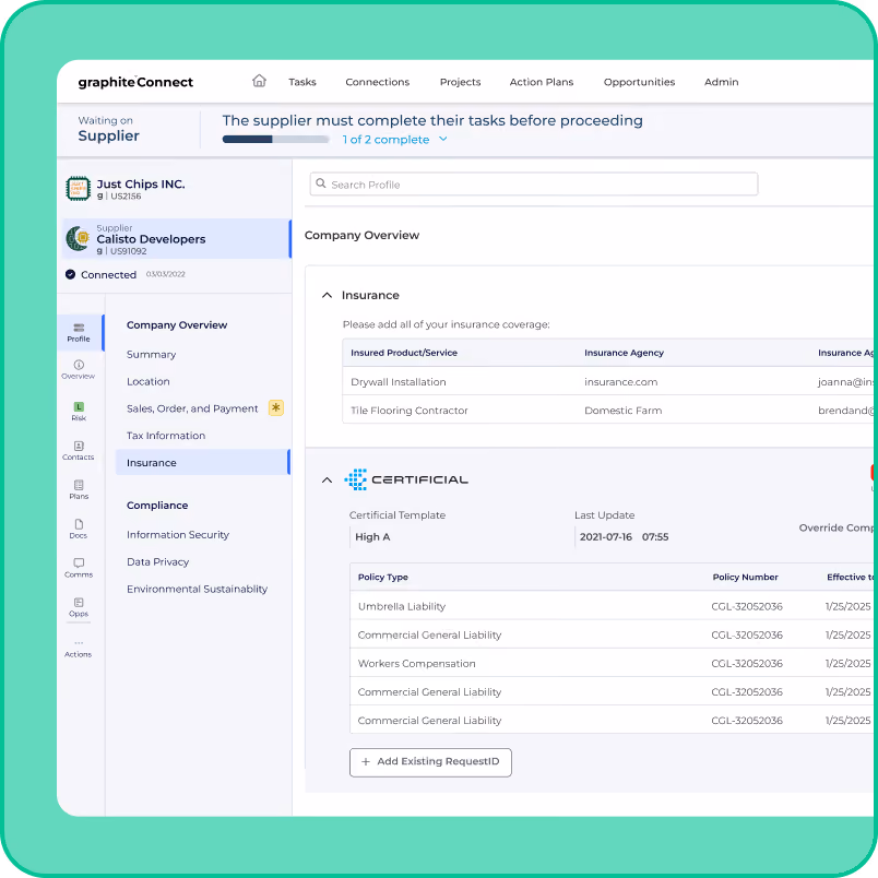 Graphite supplier onboarding dashboard