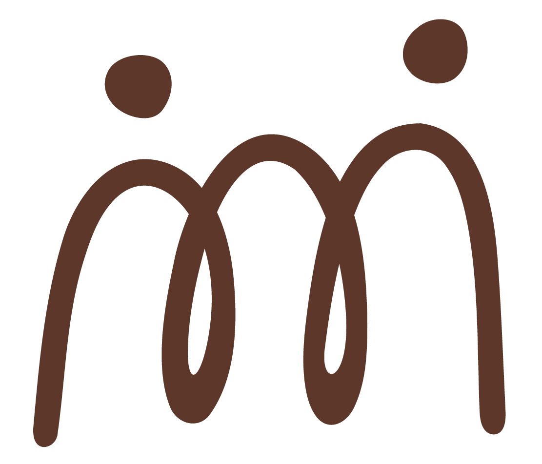 Abstract brown line art of three stylized human figures connected side by side on a transparent background.