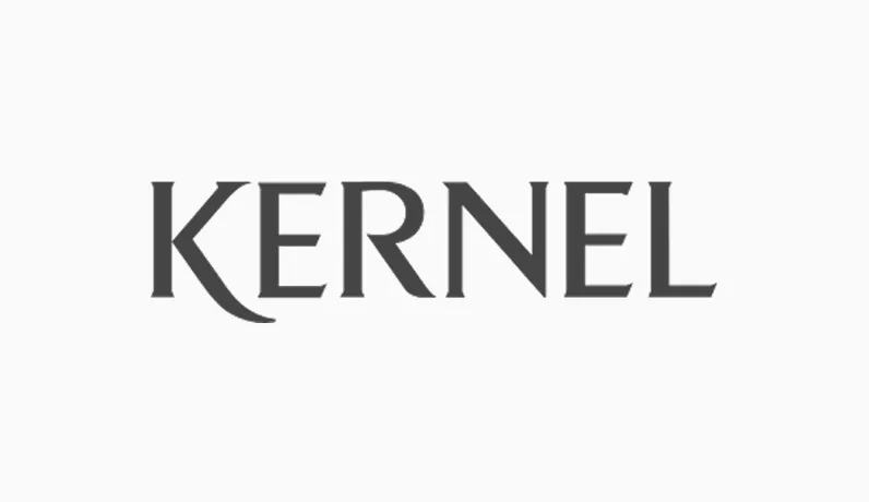 Логотип компанії Kernel із чорним текстом на світлому тлі.