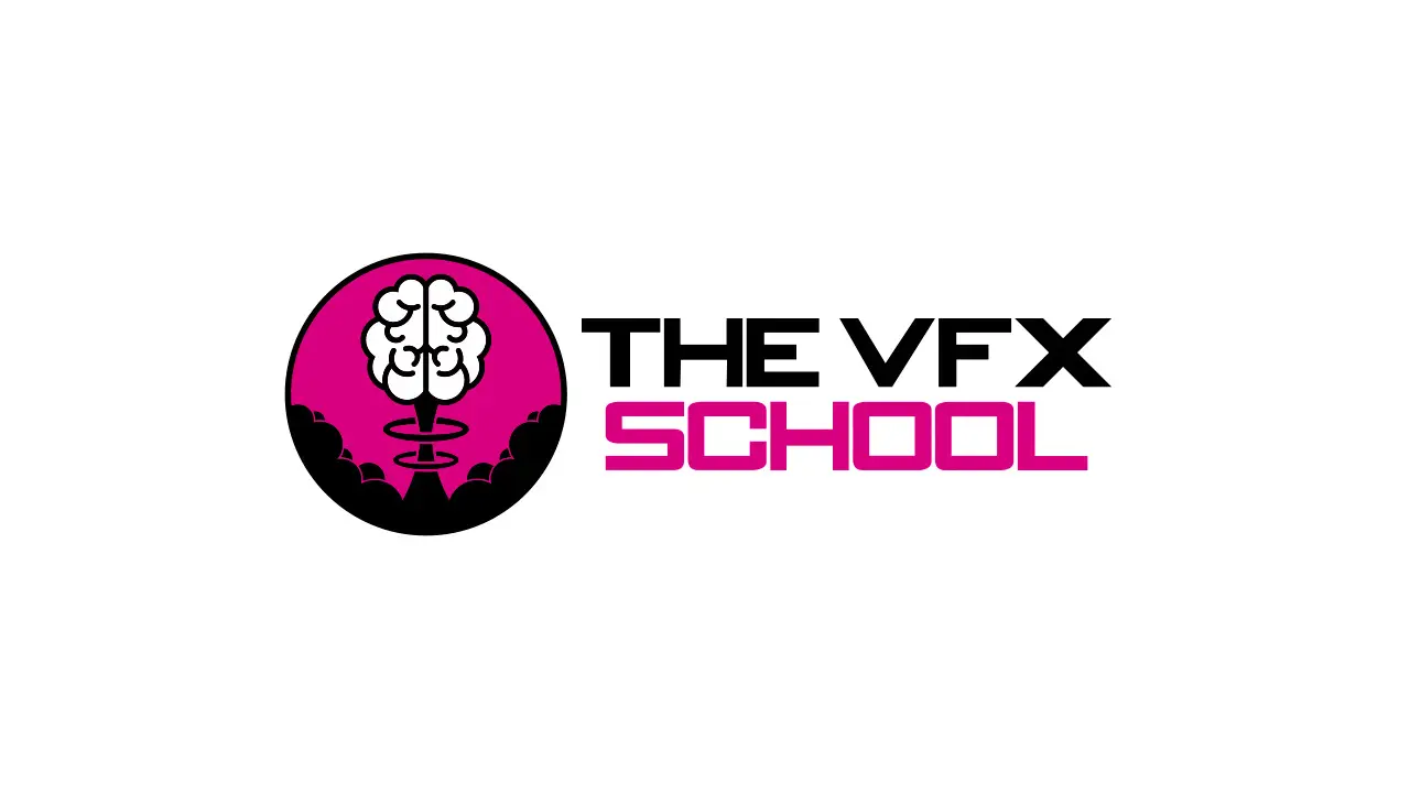 The VFX School logo featuring a pink circular emblem with a stylized brain shaped like a mushroom cloud above the text “The VFX School” on a light background.