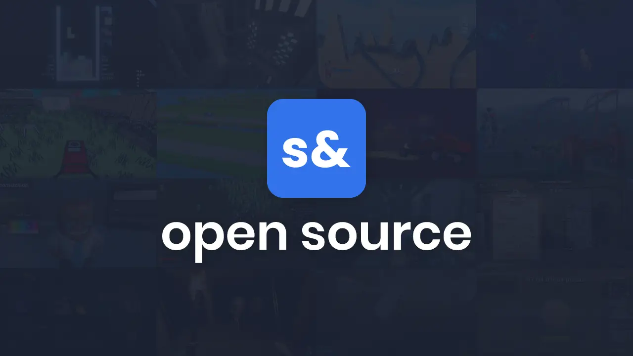 s&box logo on a dark background featuring a grid of game screenshots, with the text "open source" displayed below.