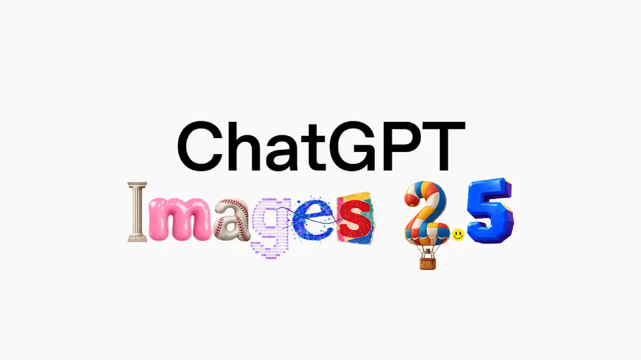 ChatGPT Images 2.5 logo with colourful letters in mixed styles and a "2" shaped like a hot air balloon.