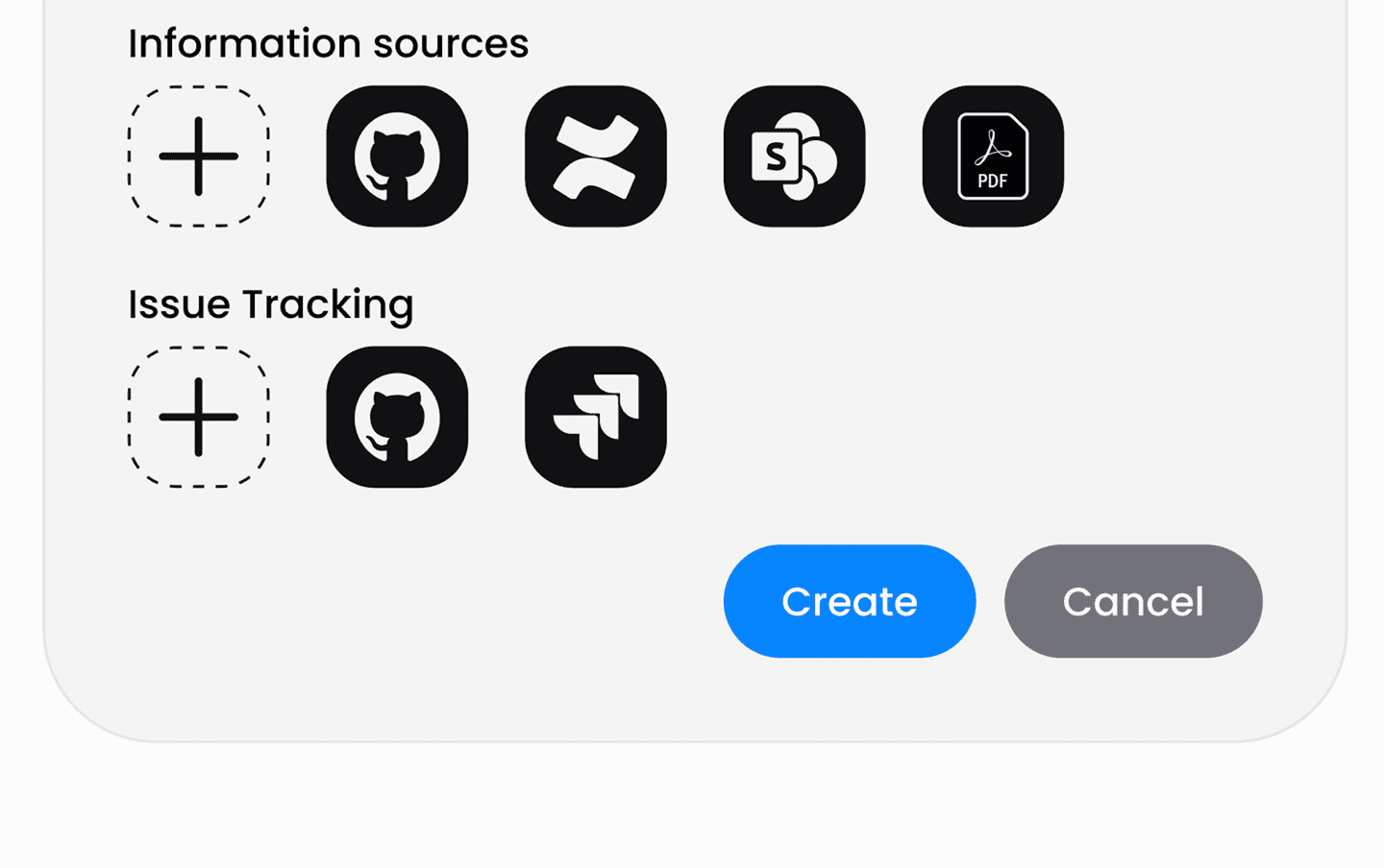 GitHub, Atlassian Confluence, Microsoft SharePoint, PDF, Atlassian Jira icons