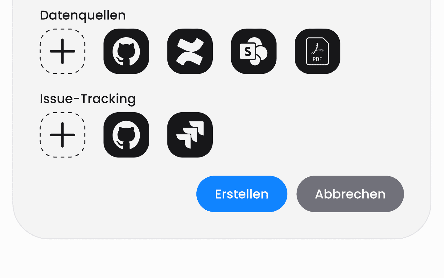 GitHub, Atlassian Confluence, Microsoft SharePoint, PDF, Atlassian Jira icons