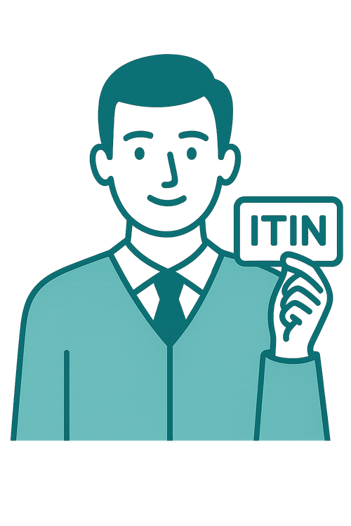 Illustration of a man holding an ITIN card, representing applicants who qualify for auto financing with an ITIN.
