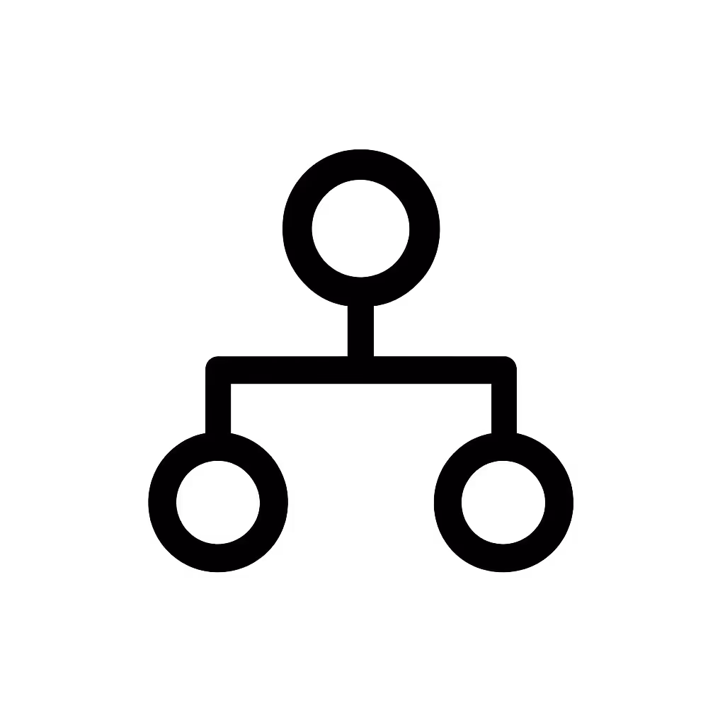 Simple black hierarchical network diagram with one circle connected to two circles below it on a gray background.