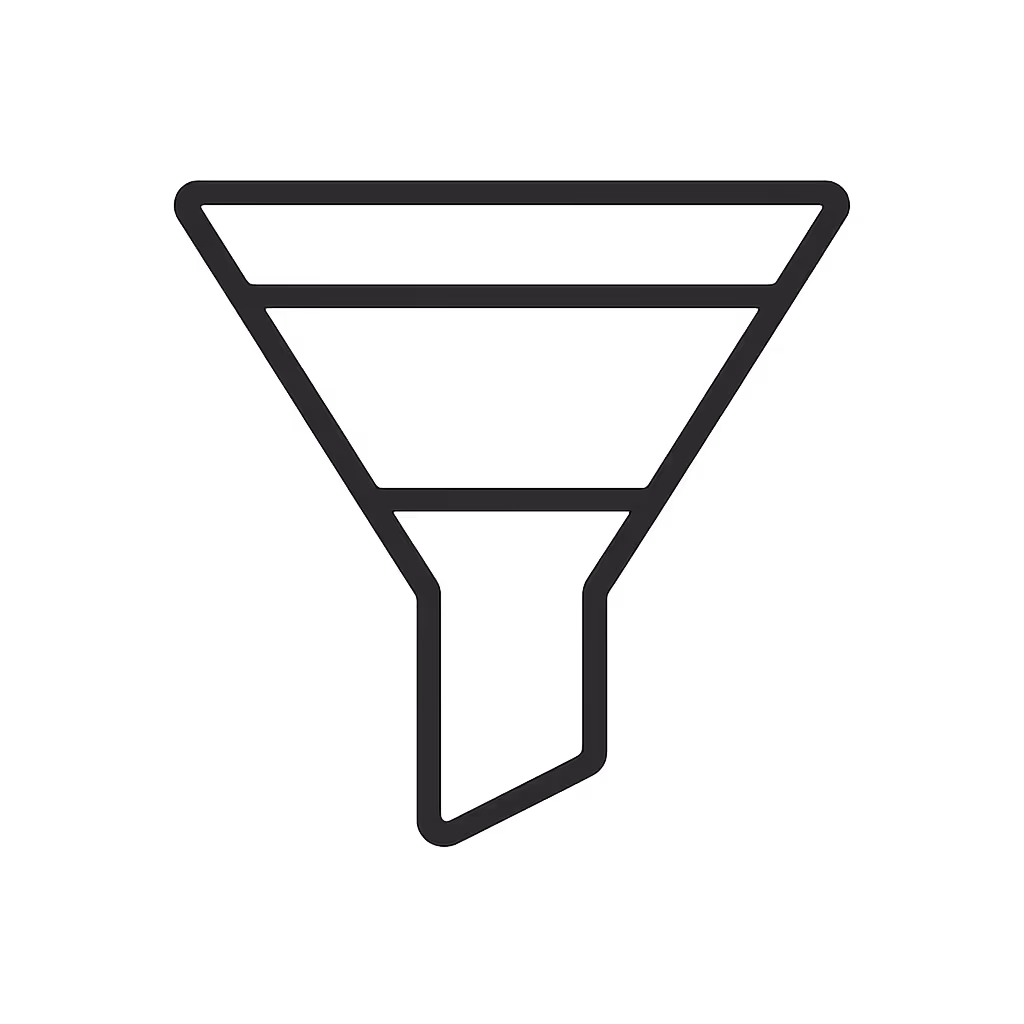 Icon of a funnel-shaped filter with three sections.