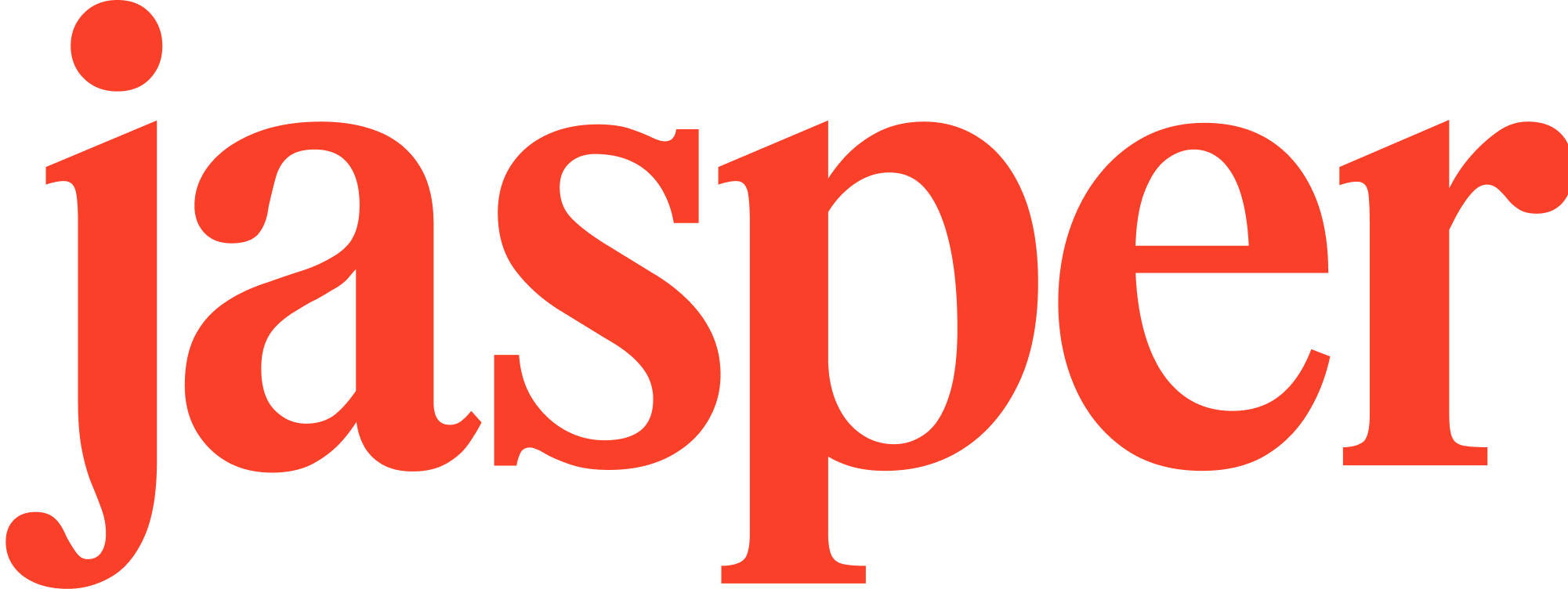 Jasper brand name in bold red lowercase letters on a transparent background.