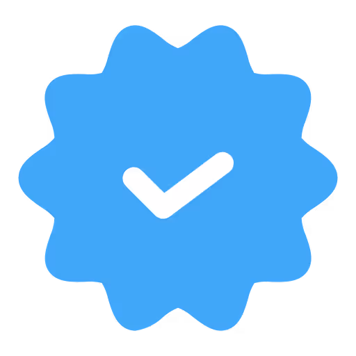 Blue verified checkmark badge with a white check inside.