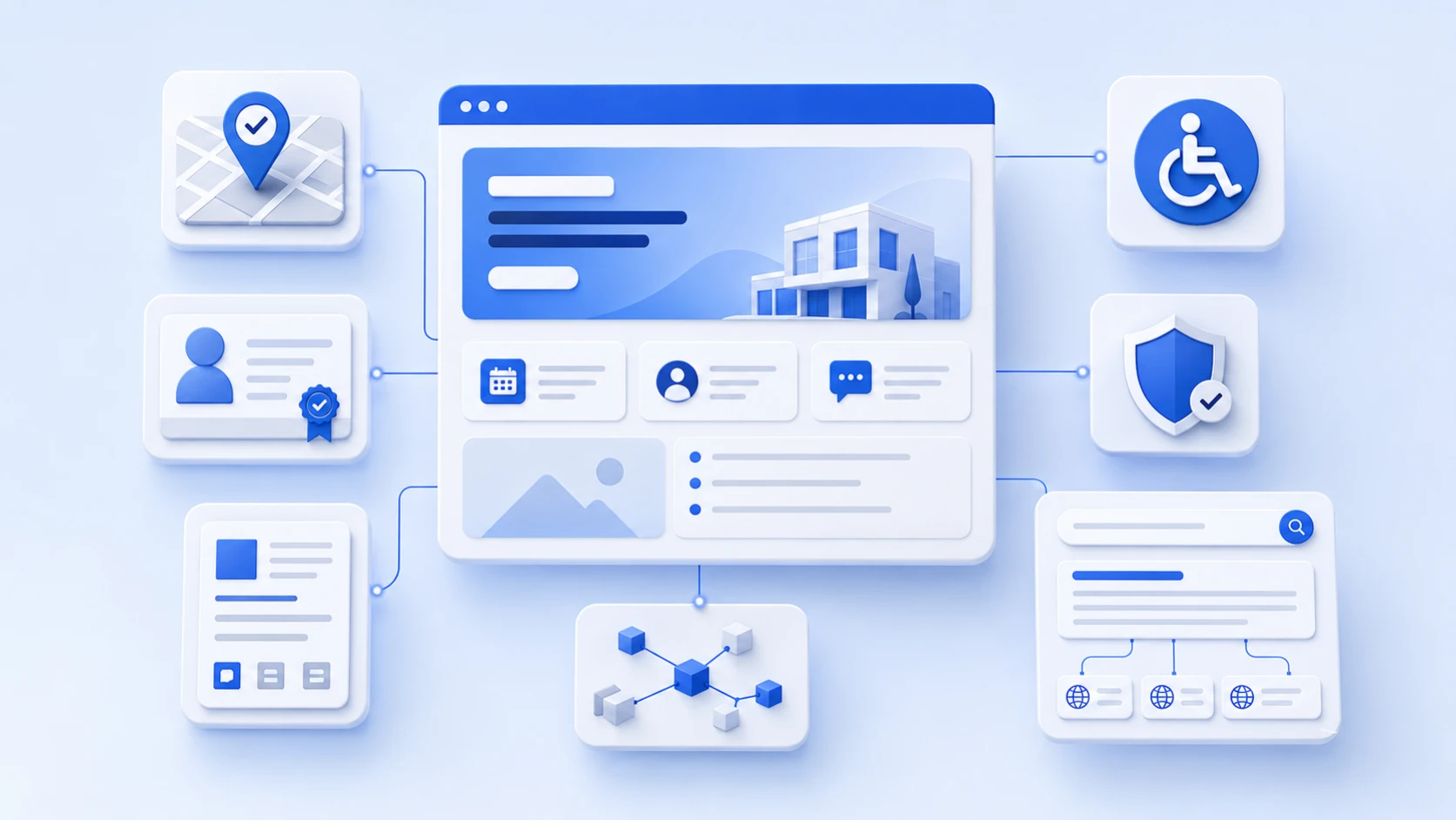 Healthcare website connected to local search, practitioner credentials, accessibility, privacy, structured data and AI citation signals.