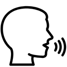 Outline of a human head in profile with sound waves coming from the mouth representing speech or voice.