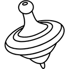 Black and white line drawing of a spinning top toy.