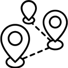 Three location pins connected by dashed lines forming a triangular route.