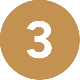White number 3 centered on a brown circular background.