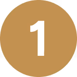 White number 1 centered on a brown circular background.