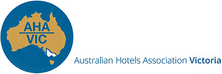 Logo with a yellow map of Victoria, AHA VIC text, and Australian Hotels Association Victoria text.