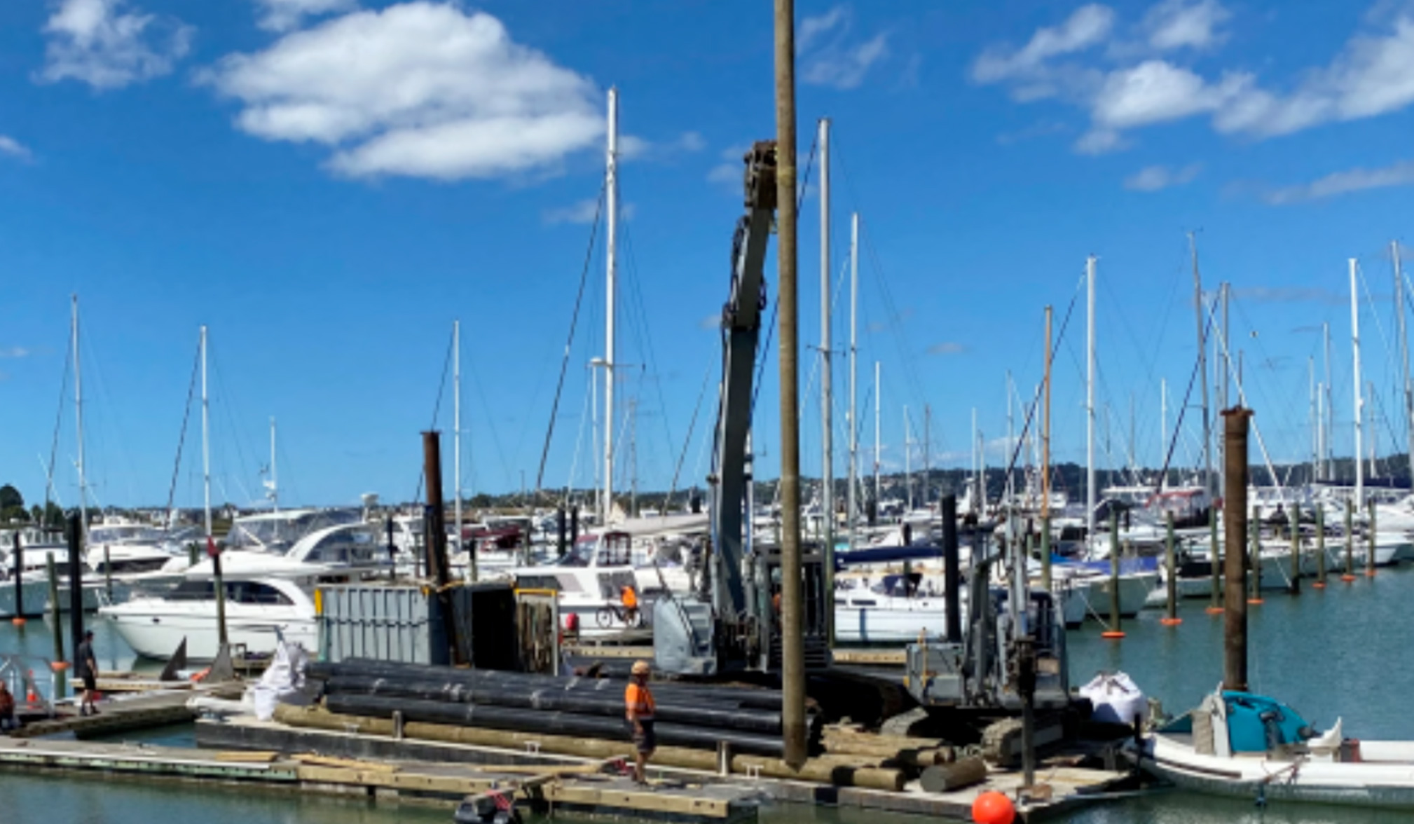 The BB2 piling barge driving piles