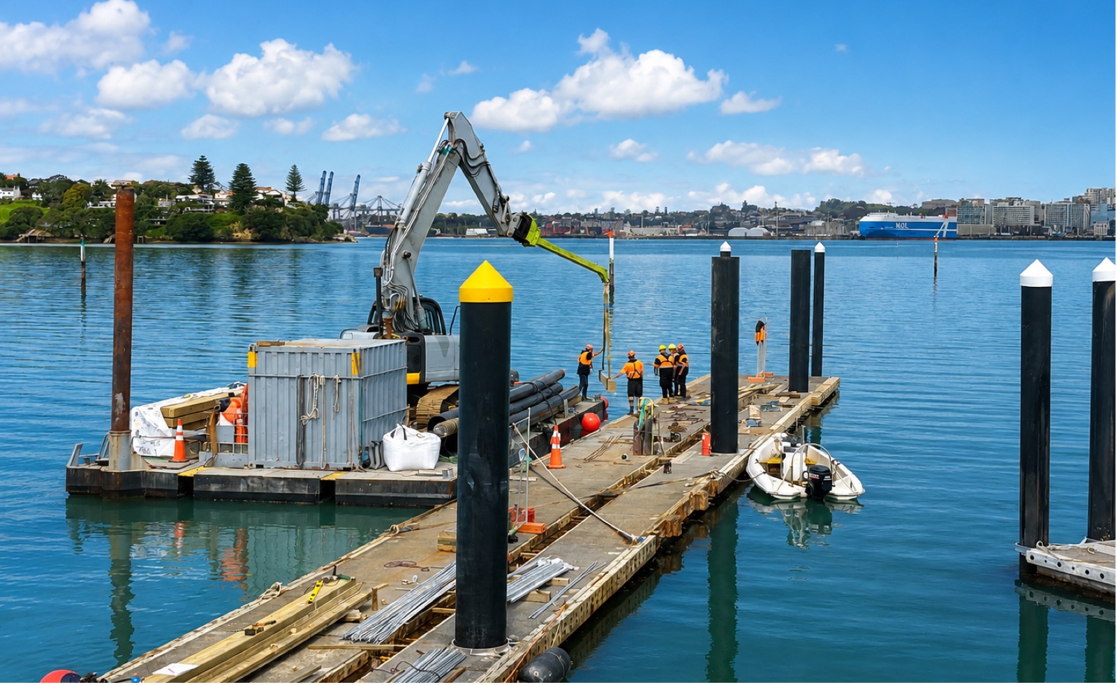 The BB2 piling barge driving marina piles
