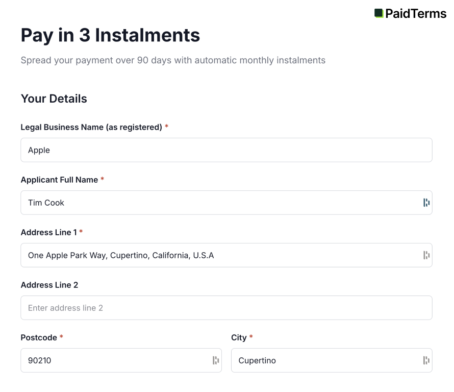 PaidTerms customer application
