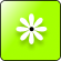 White flower icon with eight petals on a bright green square background.