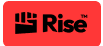 Rise company logo with a stylized bar chart and raised fist icon in black on a red background.