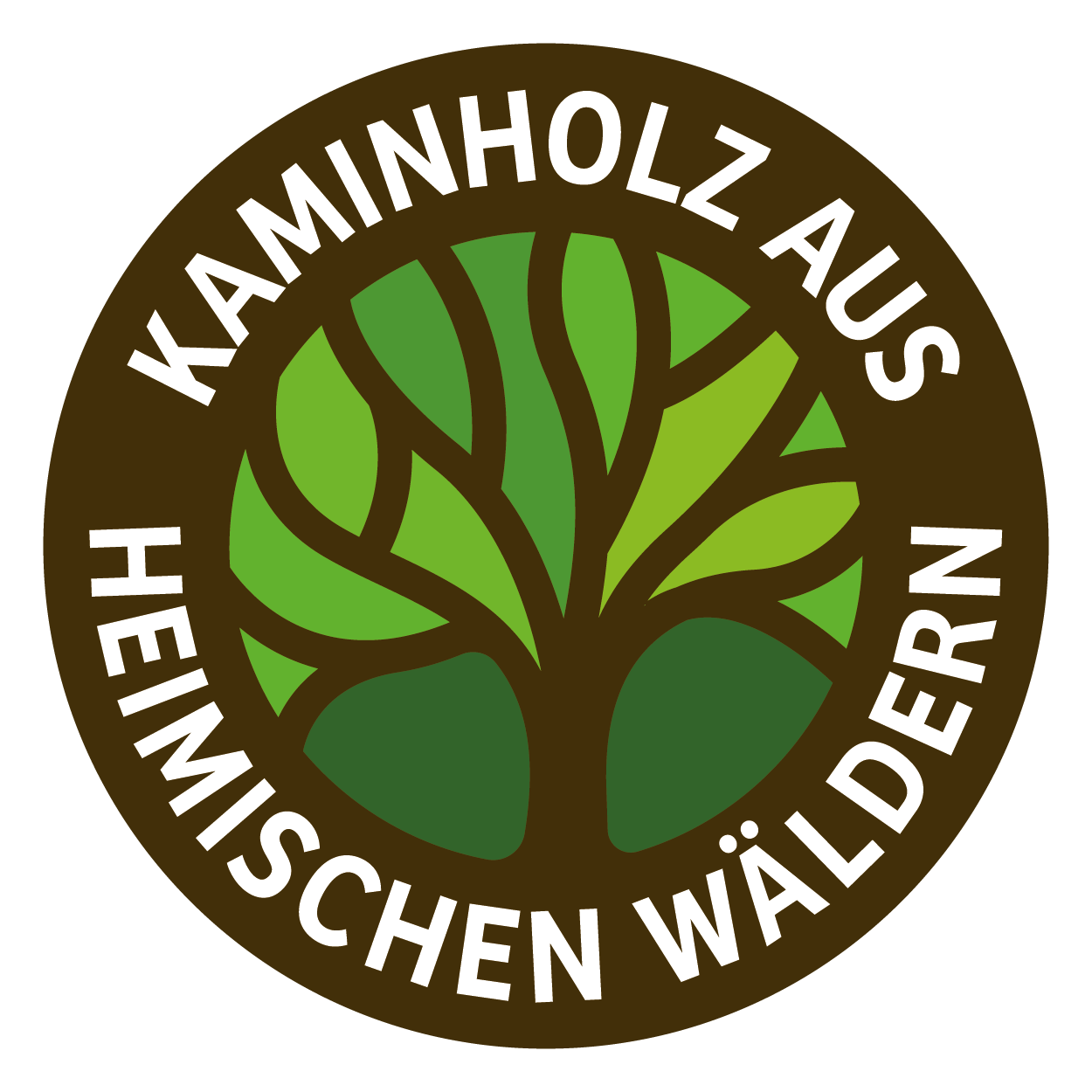 Rundes Siegel mit Baum und der Aufschrift Kaminholz aus heimischen Wäldern.