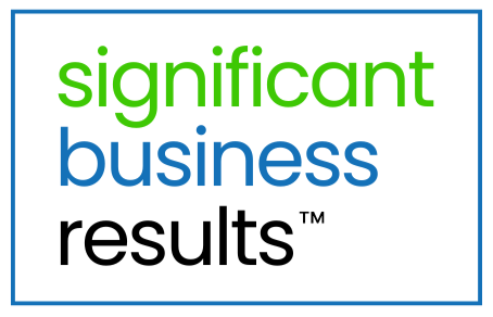 Text reading 'significant business results' in green, blue, and black within a blue border.