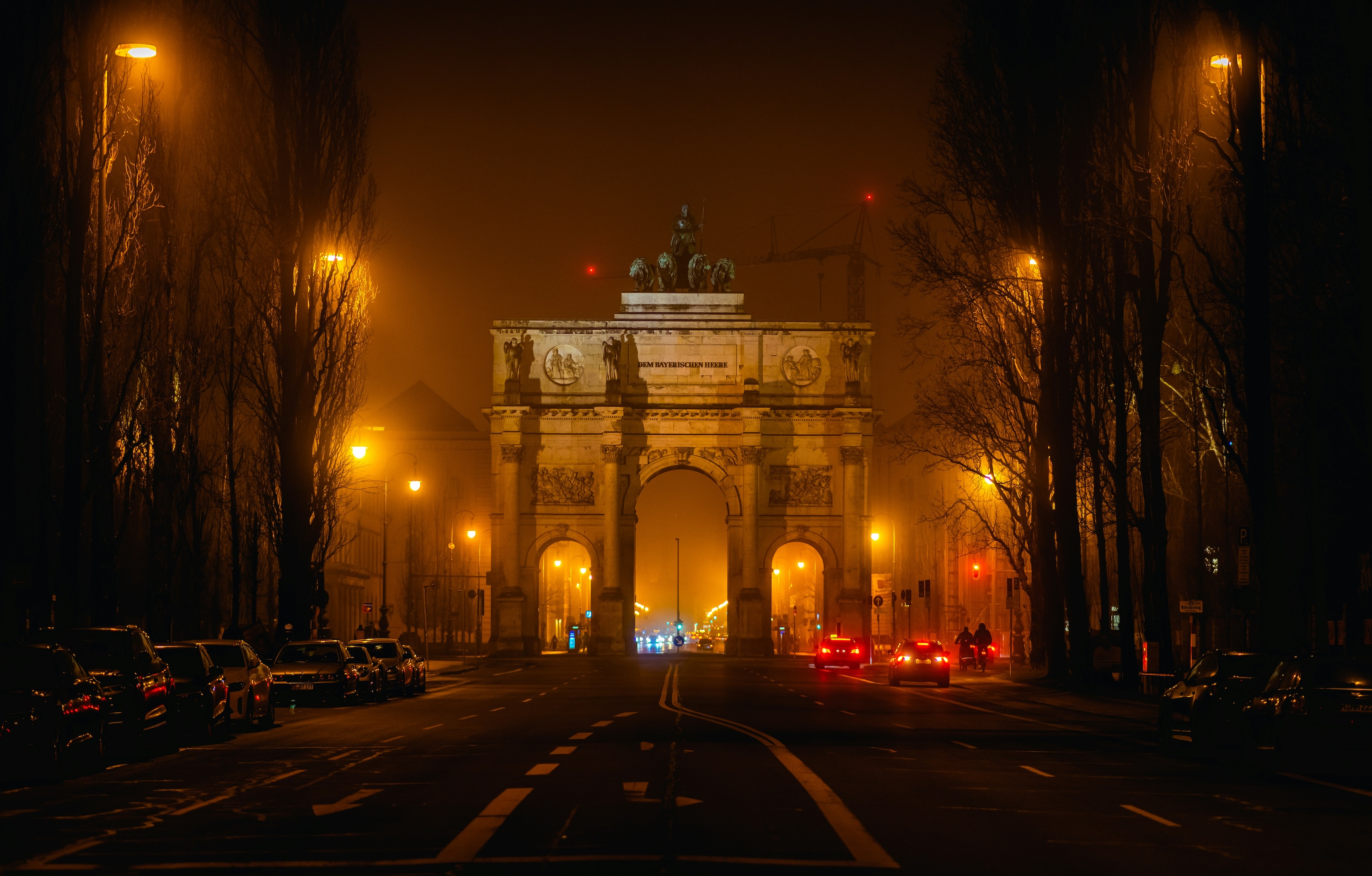 A night scene of the Siegestor in Munich