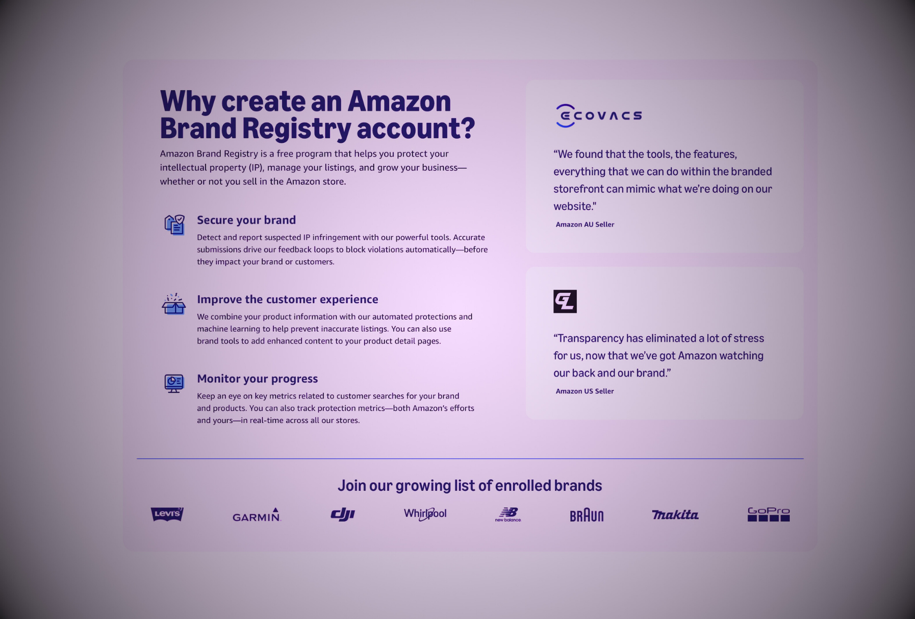 A computer screen displaying a webpage for Amazon Brand Registry