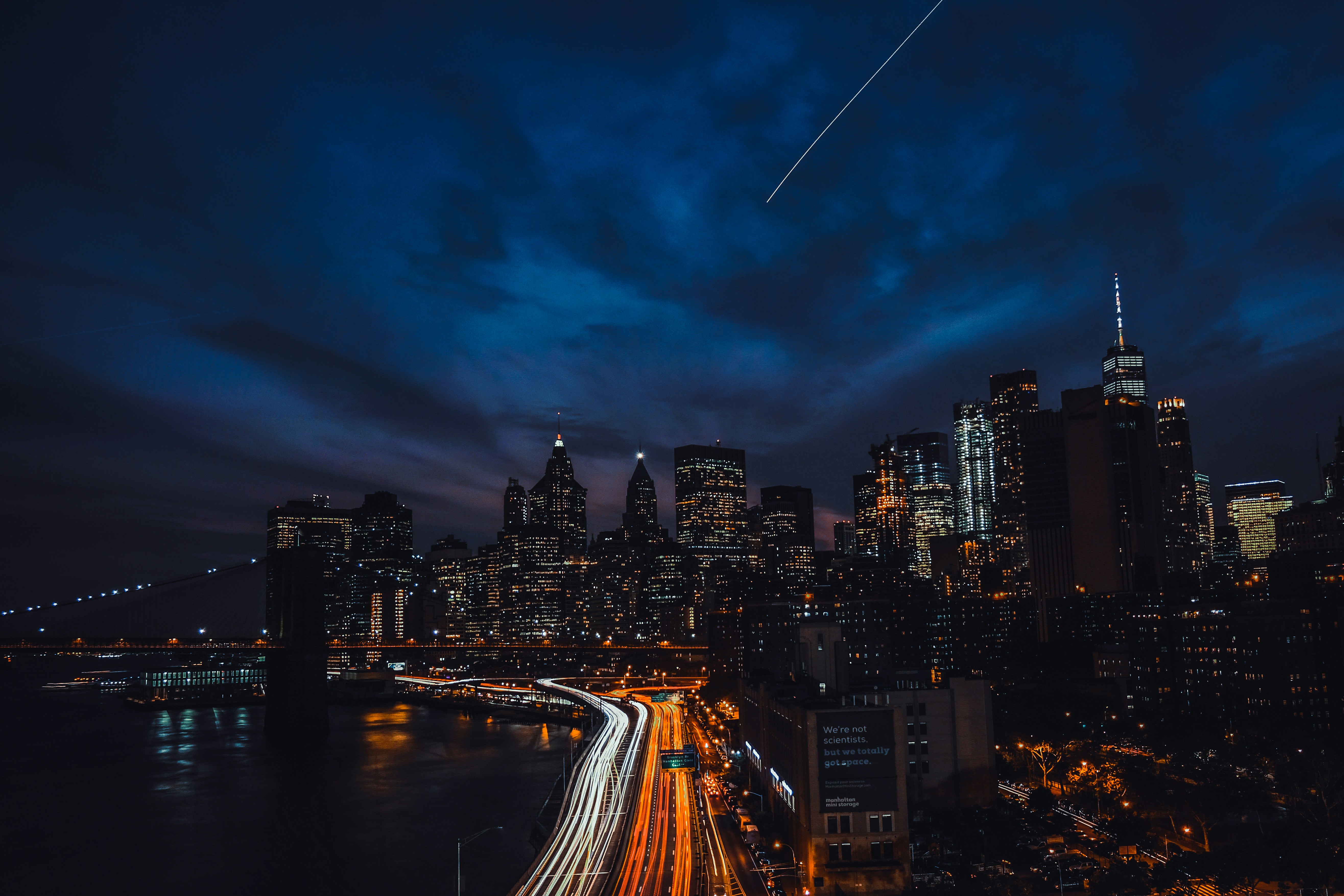 Vivid harbourside motorway at night in New York