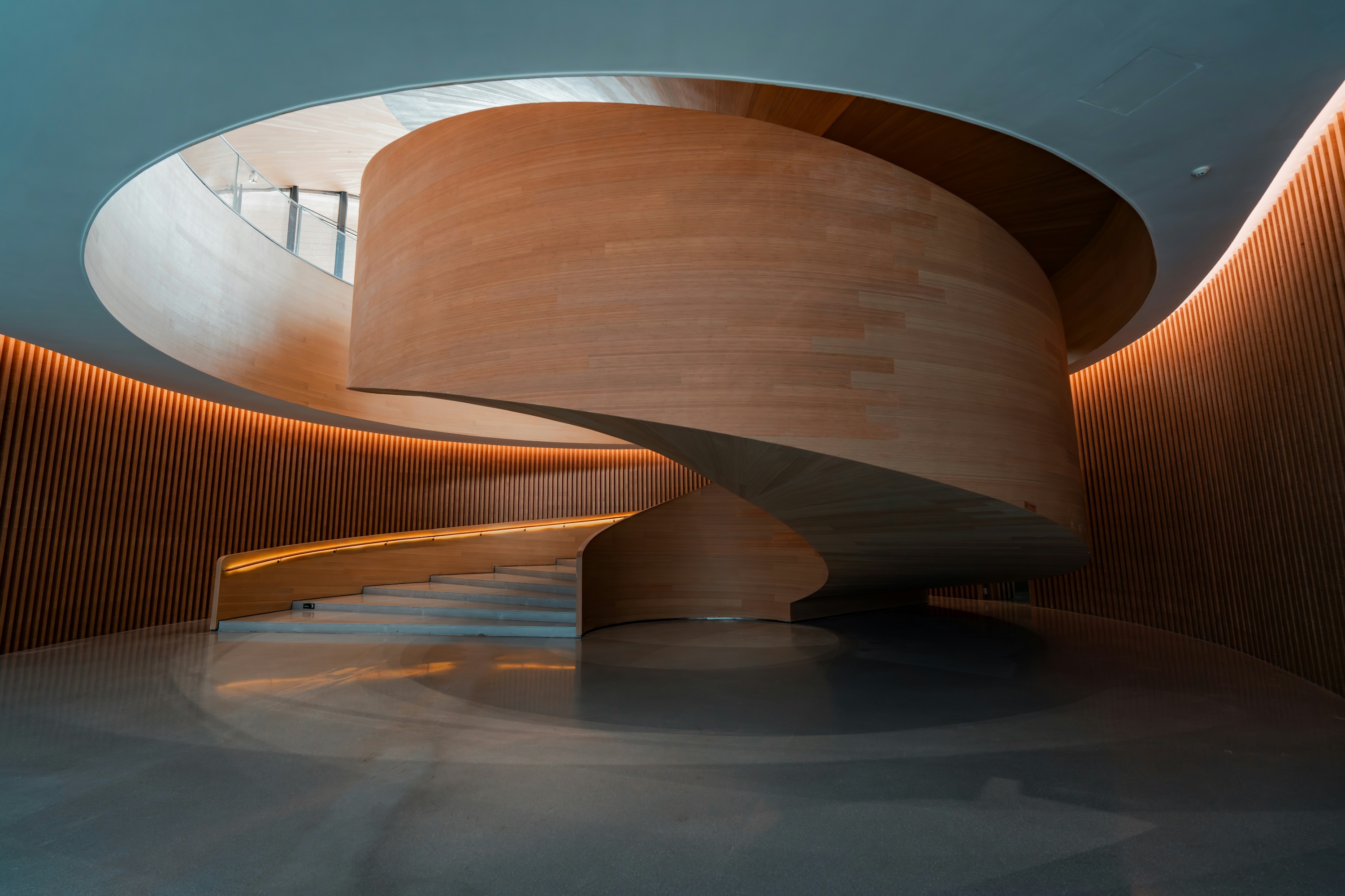 Stunning architectural staircase in modern abstract building