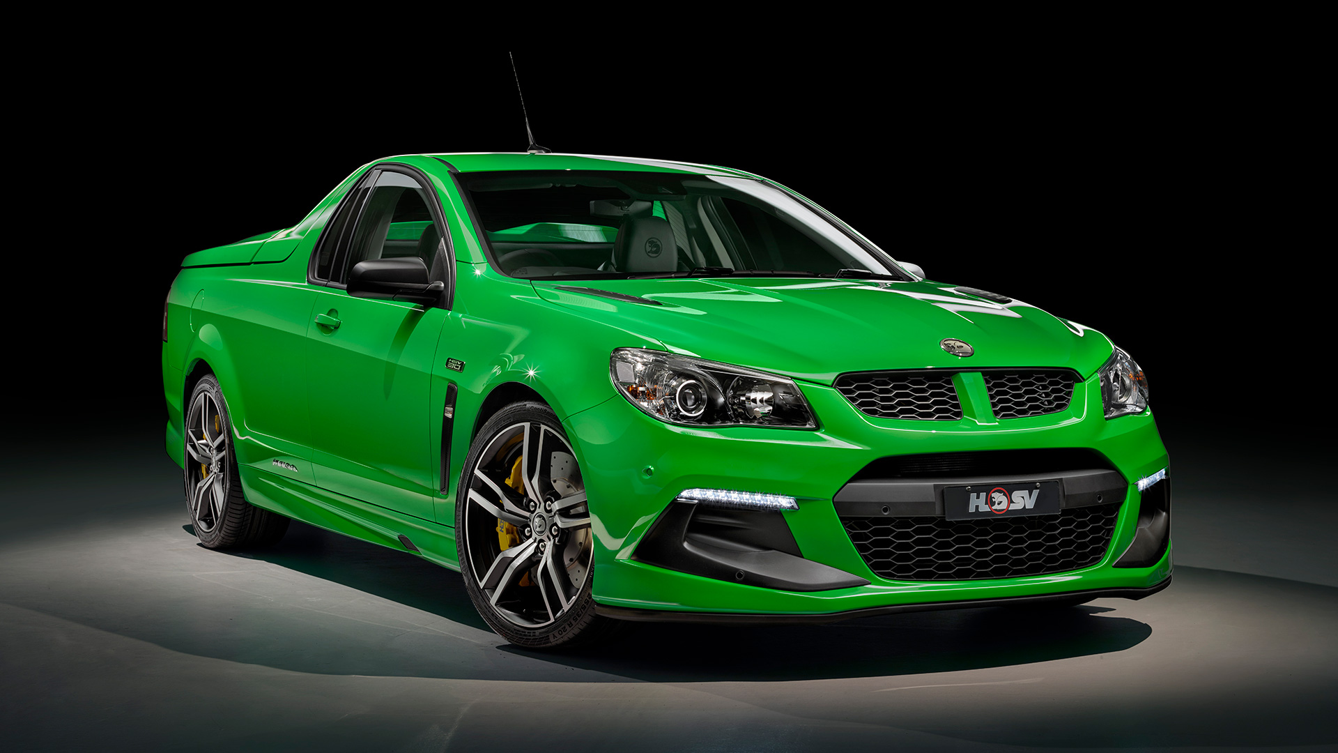 Dramatic image of a bright green HSV Maloo ute