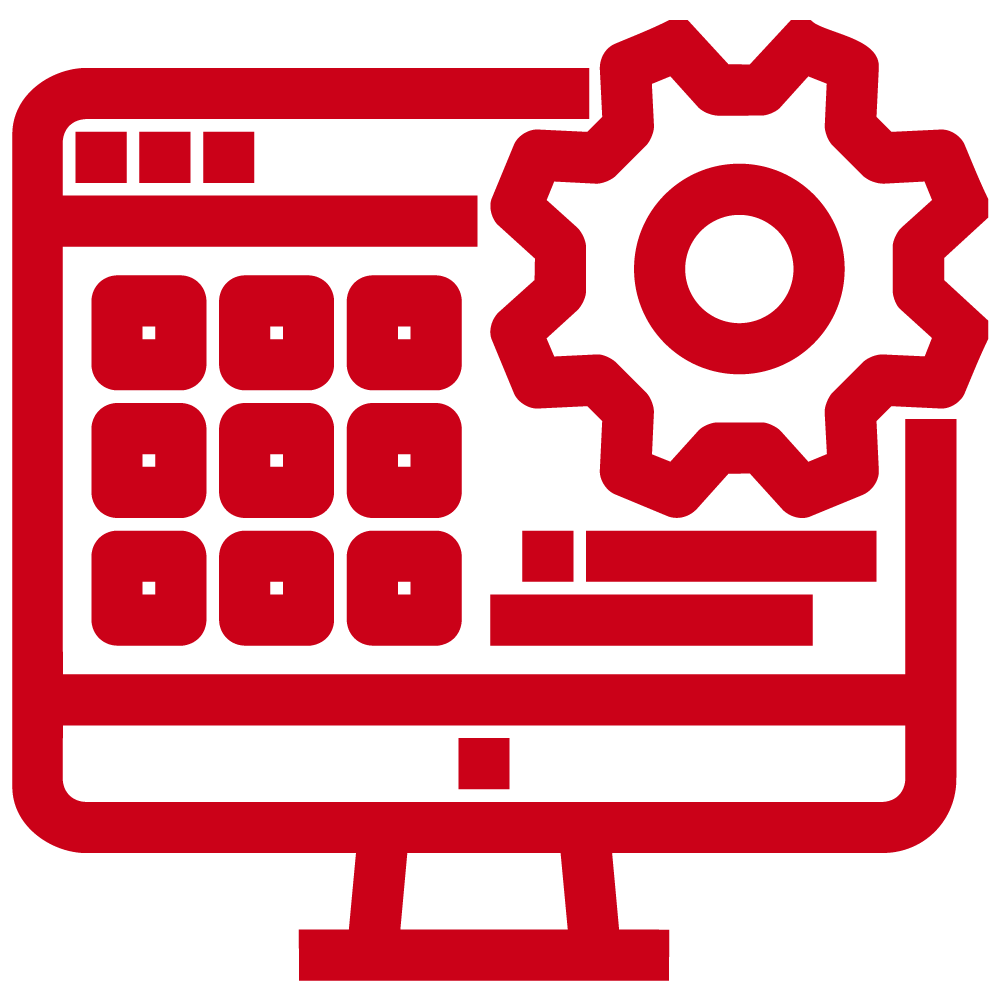 Icon of a computer screen with a calendar and gear