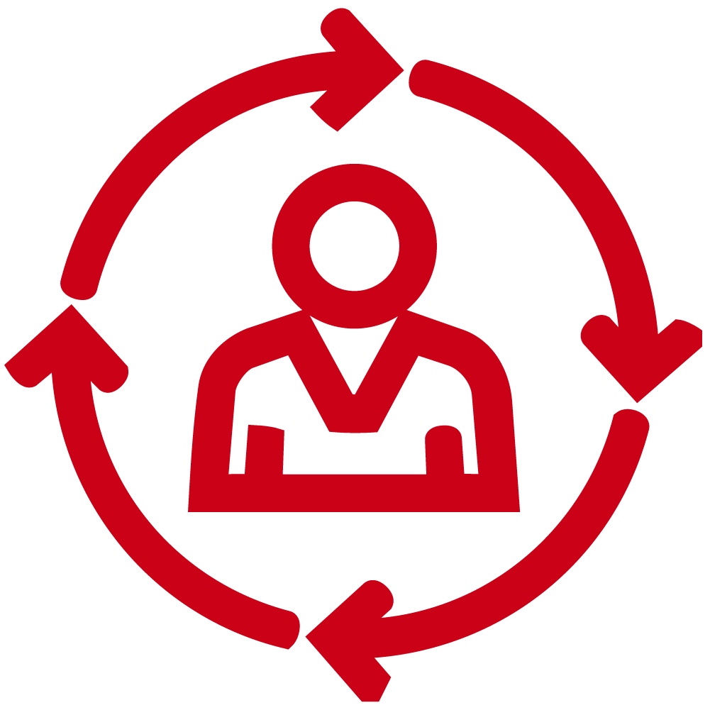 Icon of a person within a cycle of arrows