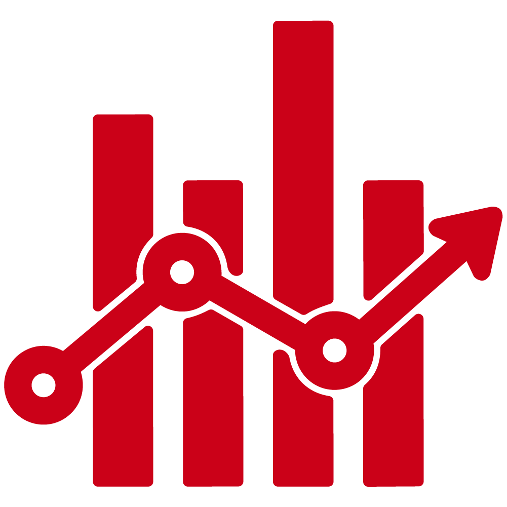 Icon of a bar chart with an upward trend arrow