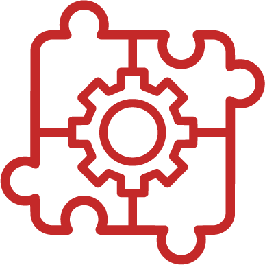 Gear icon integrated into a four-piece puzzle square