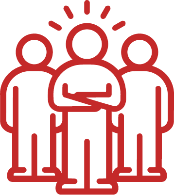 Group of people with one person in the center highlighted as a leader