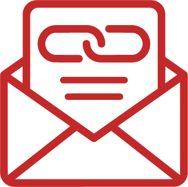 Open envelope containing a document with a link icon