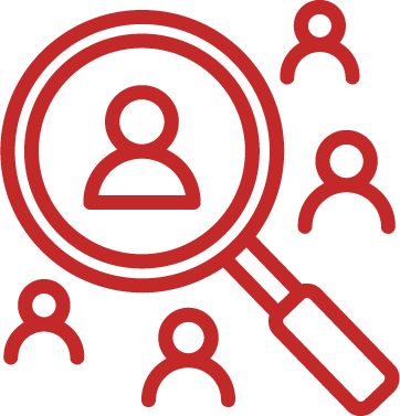 Magnifying glass over a group of people representing team search or recruitment