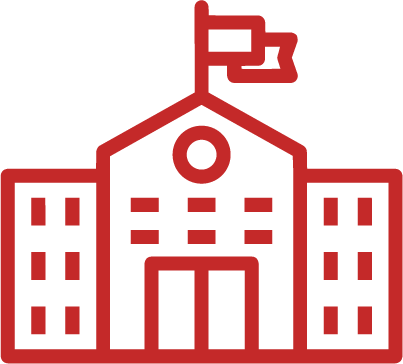 School building icon with a flag