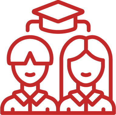 Icon of two students wearing a graduation cap