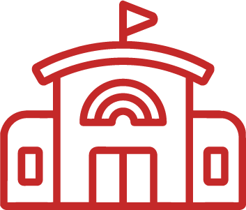 Outline icon of a school building with a flag on the roof