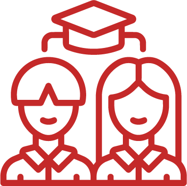 Graduation cap above a male and female student icon