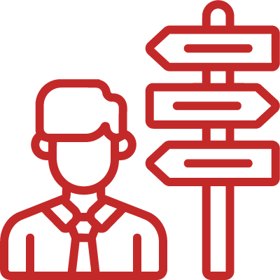 Person looking at directional signpost