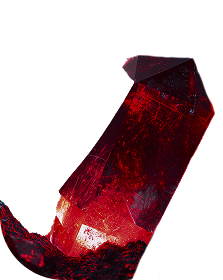 Close-up of a red crystal with a dark background.