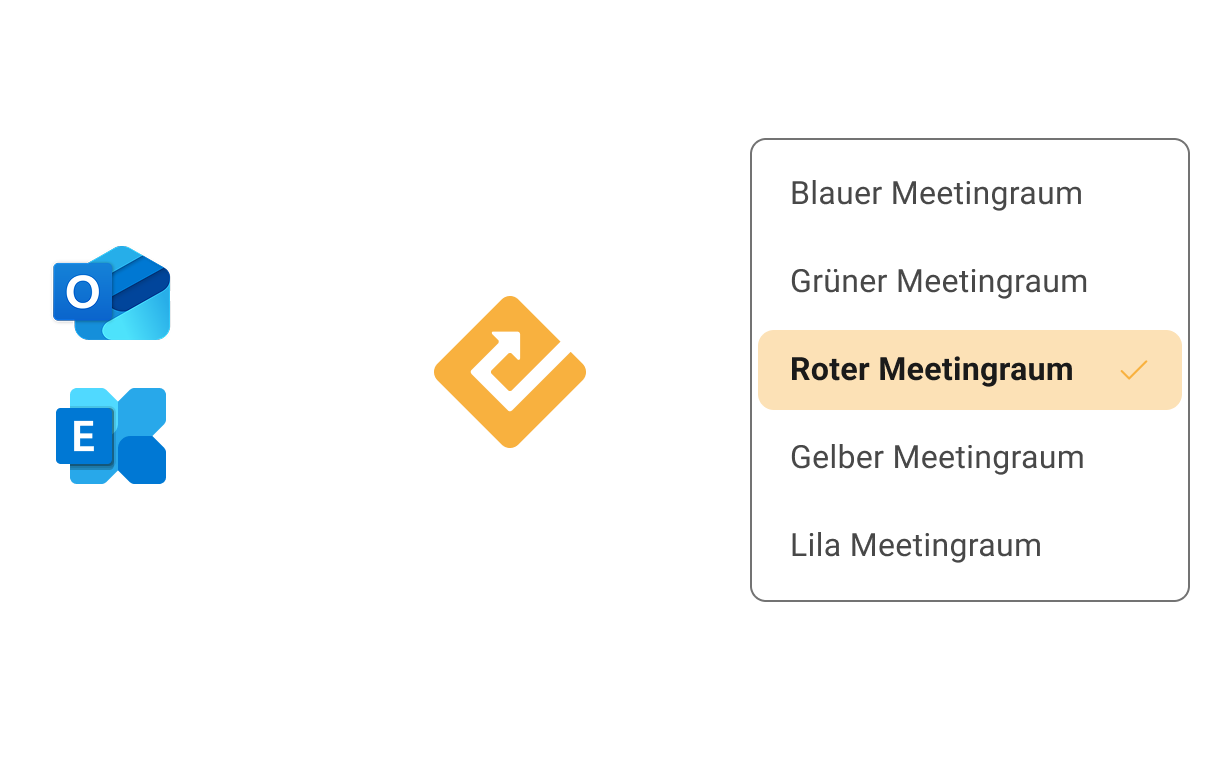 Logos von Microsoft Outlook und Exchange als unterstützte Kalender-Integrationen für die automatische Synchronisation von Raumbuchungen