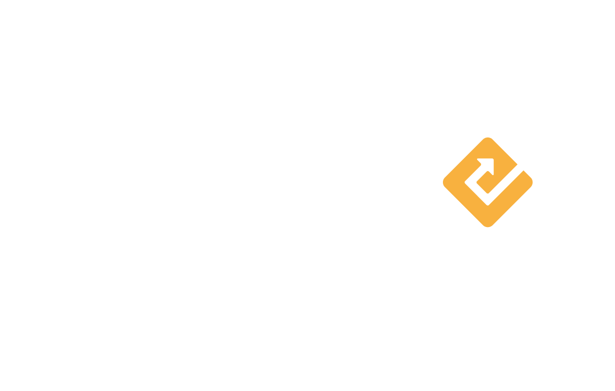 Logos von ekom21 und einem gelben Quadrat mit Pfeilsymbol nebeneinander auf schwarzem Hintergrund.