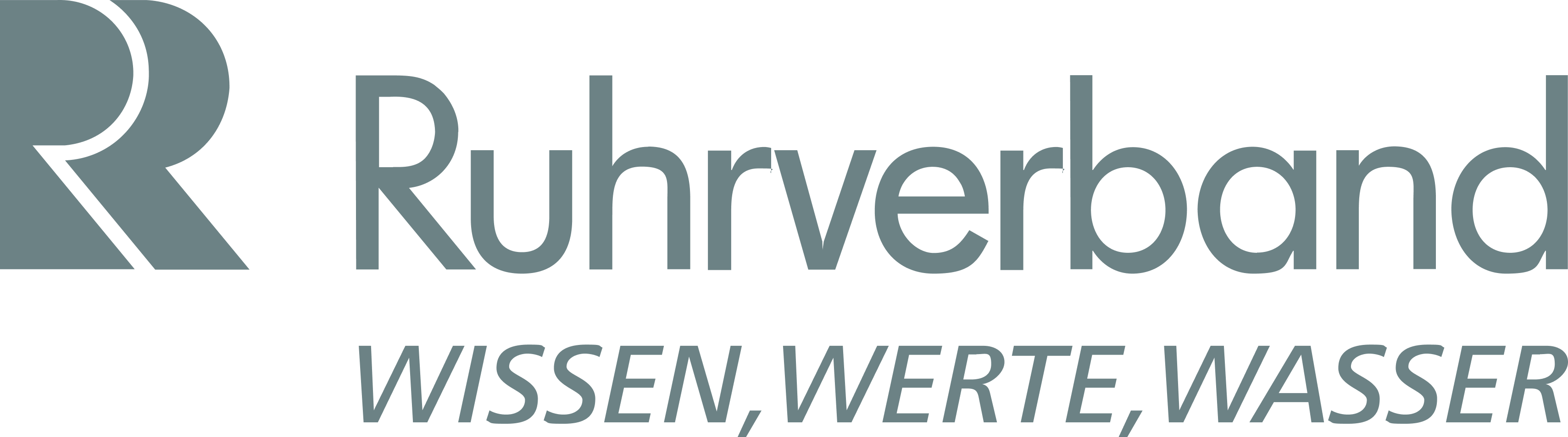 Ruhrverband logo with stylized double R and the lettering 'Ruhrverband WISSEN, WERTE, WASSER'.